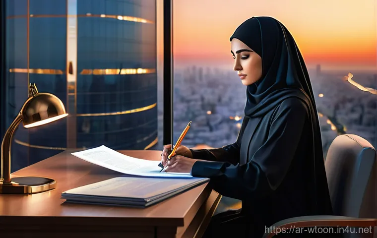웹툰작가가 알아야 할 저작권 - **Prompt:** A focused and determined young Arab webtoon artist, gender-neutral, wearing a contempora...