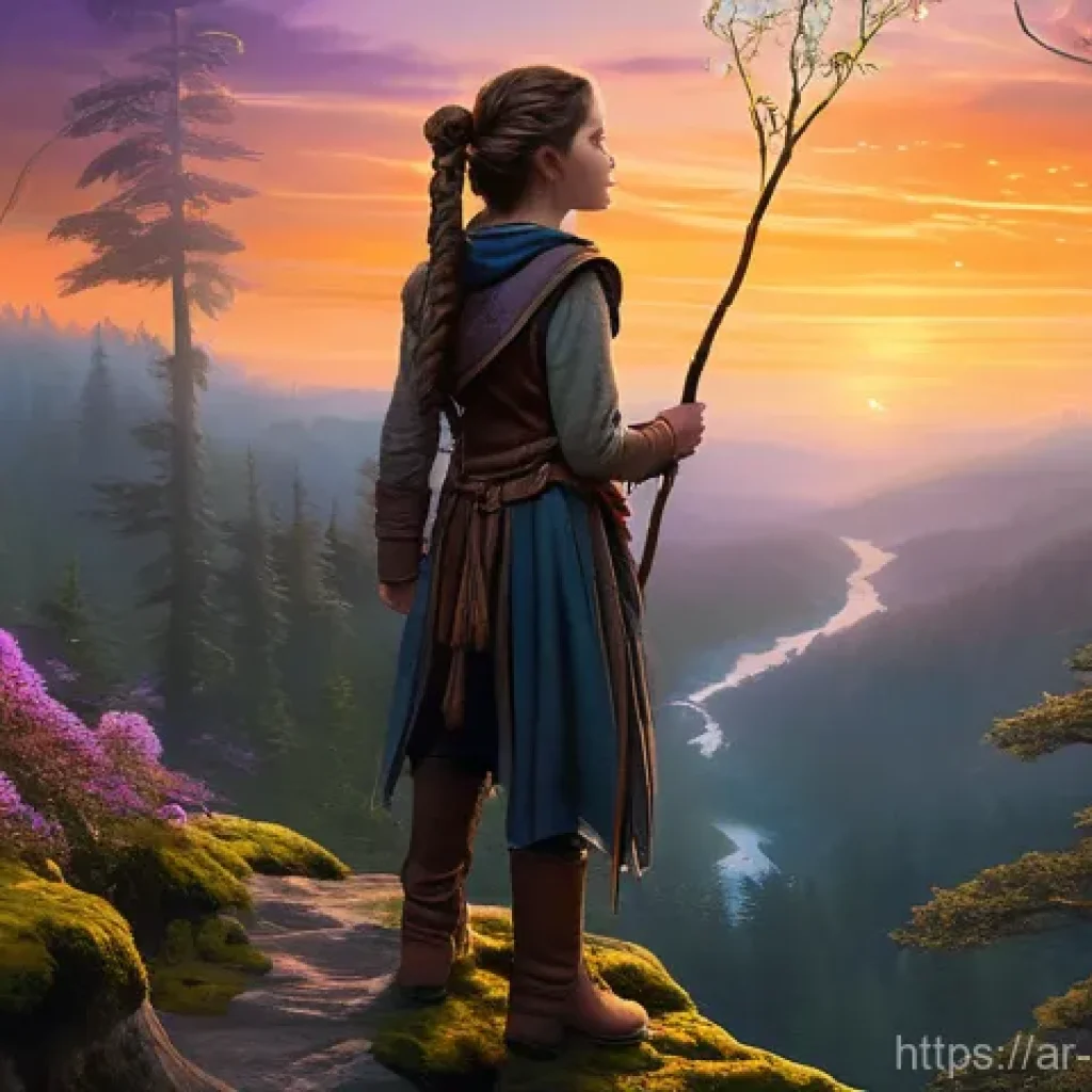 웹툰작가 성공 사례 분석 - **Prompt:** A young adventurer, approximately 18 years old, standing confidently on a mossy cliff ov...