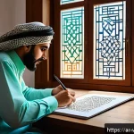 웹툰작가의 성장 일기 - A digital artist&rsquo;s cozy workspace in a modern Middle Eastern home, featuring a high-resolution drawi...